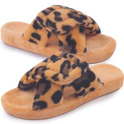 Git-up Damen Memory Foam Hausschuhe mit Arch Support Verstellbarer Klettverschluss Diabetiker Wide Open Toe House Pantoffelne Indoor Outdoor, Bogen-Leopard 42 von Git-up