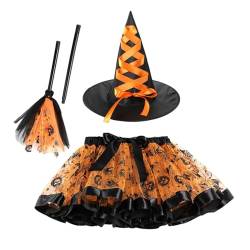 Halloween-Hexen-Outfits, Hexen-Outfit - Anzieh-Outfit mit Hut und Besen - Hexen-Tutu-Rock, Rollenspiel-Requisiten für Halloween, Karneval, Rollenspiele von Gitekain