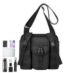 Multifunktionale Umhängetasche, leichte Brusttasche, wasserdichter Sling-Rucksack, Oxford-Stoff-Umhängetasche 28 x 23 x 7 cm, mit Flaschentasche für Wandern, Reisen, Männer und Frauen, Schwarz von Gitekain