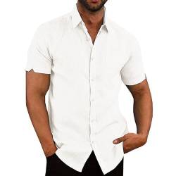 Glacspyg Leinenhemd Herren Kurzarm Leinenhemd Arbeit Freizeithemd Fit Business Casual Urlaub Sommer Strand Hemd Weiß L von Glacspyg