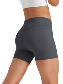 Glacspyg Radlerhose Damen Kurze Sporthose V-Taille High Waist Gym Shorts Kurze Leggings für Yoga Gym Fitness Laufen Dunkelgrau L von Glacspyg