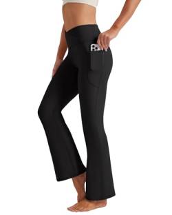 Glacspyg Yogahose Damen，Schlaghose mit Taschen V-Taille Bootcut Sporthose Freizeithose Jogginghosen für Fitness Schwarz 2XL von Glacspyg