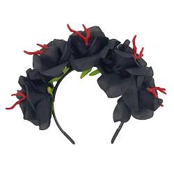 Glanhbnol Elegante Stirnbänder in Blumenform, Totenkopf-Haarreif, Halloween-Haarbänder für Frauen und Mädchen, Hochzeitsparty-Zubehör von Glanhbnol