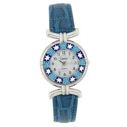 Glass Of Venice Murano Millefiori Uhr mit Lederband - Blau von Glass Of Venice