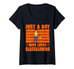 Damen Nur ein Junge, der Glasbläser-Kunstliebhaber liebt T-Shirt mit V-Ausschnitt von Glassblowing Lover Glassblower Glassworker Graphic