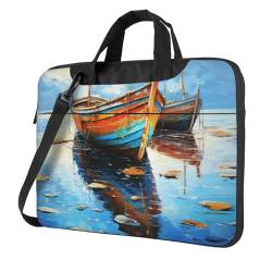 GlbnSHeric Laptop-Umhängetasche, Kuriertasche, Boote und Meeresölgemälde, Laptoptasche, Computertasche für Männer und Frauen, Schwarz , 15.6 inch von GlbnSHeric