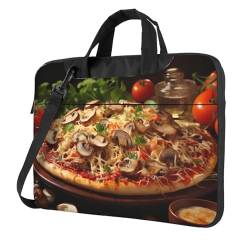 GlbnSHeric Laptop-Umhängetasche, Kuriertasche, Pizza mit Pilzen, Tomaten, Laptoptasche, Computertasche für Männer und Frauen, Schwarz , 13 inch von GlbnSHeric