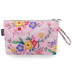 Gloppie Kulturtasche Kosmetikbeutel Wasserabweisend für Frauen, Modische Tragbare Make-up-Tasche Multifunktions-Organizer Mini-Reisetaschen für Make-up-Pinsel, Lippenstift, Blumenmuster & Rosa von Gloppie