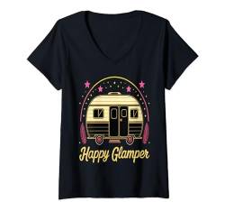 Damen Camper Happy Camping Lovers Männer Frauen Kinder T-Shirt mit V-Ausschnitt von Glücklicher Glamper