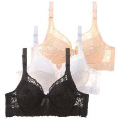 3er Pack Damen Komfort Gepolstert BH mit Bügel Große Klassischer BH Starker Halt BH Atmungsaktiver Leichter Push Up BH V Ausschnitt Weicher Spitze Bustier BH Modern Bralette Unterwäsche (Black, 85C) von Glücksvogel