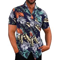 Hawaii Hemd Kurzarm Hawaiihemd Herren Frühling Sommer Hemden Casual Hawaiian Beach Tropical Buttonup Top Shirt Bedrucktes Kurzarmhemd Herren Sommer Bedruckter Strand Beilaufig Hawaii (Dark Blue, L) von Glücksvogel