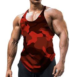 Tank Top Herren Ärmelloses Shirt Sommer Sport Fitness Shirt Herren Funktionsshirt Schnelltrocknendes Atmungsaktiv Gym Muskelshirt Tanktop Unterhemd Achselshirt Männer Weste für (Red, L) von Glücksvogel