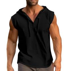 Tank Top Herren Baumwolle Leinen Gym Bodybuilding Hoodie Shirts Mode Ärmelloses Muskelshirts Kaputzenpullover Männer Sport Tanktop Unterhemd T Shirt Workout Weste Fitness Athletic Tee Top (Black, S) von Glücksvogel