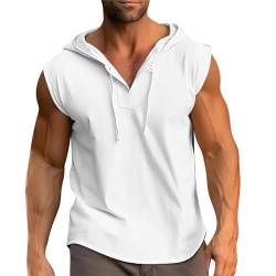 Tank Top Herren Baumwolle Leinen Gym Bodybuilding Hoodie Shirts Mode Ärmelloses Muskelshirts Kaputzenpullover Männer Sport Tanktop Unterhemd T Shirt Workout Weste Fitness Athletic Tee Top (White, XXL) von Glücksvogel