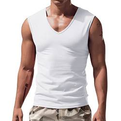 Tank Tops Herren Ärmellose Tankshirt Tees Sommer Casual Sport Fitness Slim Fit Muskelshirt Bodybuilding Unterhemd T-Shirt Tee V-Ausschnitt Achselshirt Trägershirt Sportswear Street Style (White, M) von Glücksvogel