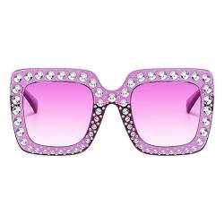 Gmokluytw Strass-Sonnenbrille für Damen, UV-Schutz, übergroße Sonnenbrille, modische Sonnenbrille, große quadratische Rahmenschattierungen für Mädchen, violett, Refer to description von Gmokluytw