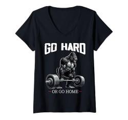 Damen Go Hard Or Go Home Gorilla Gewichtheben Fitness Gym T-Shirt mit V-Ausschnitt von Go Hard Or Go Home Gym Squad Fitness Group