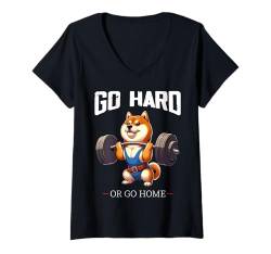 Damen Go Hard Or Go Home Shiba Inu Dog Gewichtheben Fitness Gym T-Shirt mit V-Ausschnitt von Go Hard Or Go Home Gym Squad Fitness Group