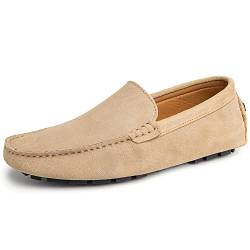 Go Tour Herren handgefertigte Wildleder Casual Loafers Schuhe, Beige., 44 EU von Go Tour