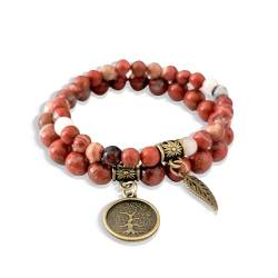 GoPaw 7 Chakra Armbänder für Frauen - 6 & 8MM Double Bead Armbänder - Heilkristalle Armband Yoga Stein Perlenarmband für Männer Frauen Mädchen Schmuck (A Rot) von GoPaw