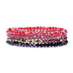 GoPaw Mehrschichtige Kristall-Stein-Perlen-Armbänder für Frauen,Damen Kristall Perlen Armband,Mehrschichtige Stretch-Armband,Boho Modeschmuck Armband Damen (Rot Schwarz 01) von GoPaw