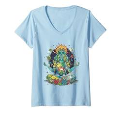 Damen Natur Göttin Hexe über Mutter Erde Mondphasen Cottagecore T-Shirt mit V-Ausschnitt von Goblincore Hexen and Fairycore Stuff