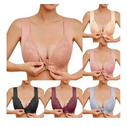 Godom Haltungskorrektur BH Vorderverschluss Rückenstütze BH Push Up Seamless V-Ausschnitt Wireless Sexy Nicht abfärbender Tank-Top-BH Weich Sport-BHS Spitzen Bra Frauen Einteiliger Einfarbige BH von Godom