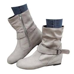 Godom Stiefeletten Damen Flache Stiefel Vintage-Stiefeletten Boots Damen Chelsea Boots Damen Damen Boots Halbhoch Western Stiefeletten Damen Halbstiefel Damen mit Reißverschluss von Godom