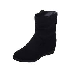 Godom Stiefeletten Damen Runde Zehe Wildleder plissiert Flache Stiefel Stiefel Damen Winterstiefel Damen Stiefel Damen Halbhoch Reitstiefel Damen Western Stiefeletten Damen Halbstiefel Damen Elegant von Godom