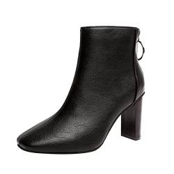 Godom Stiefeletten Damen Winterstiefel Damen Stiefeletten Damen Mit Absatz Damen Stiefeletten Elegant Stiefeletten Damen Leder Western Stiefeletten Damen Ankle Boots Damen mit Reißverschluss von Godom