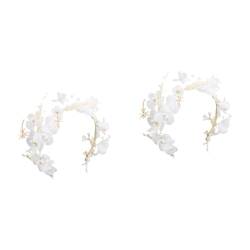 Gogogmee 2St getrocknete Blumen Hochzeit Stirnband Haarband für die Braut Braut-Stirnband wedding hair accessories Haarschmuck für Hochzeiten Hochzeitshaarband braut kopfschmuck Weiß von Gogogmee