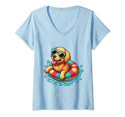 Damen Golden Retriever Schwimmkörper Sommer Liebhaber Strand T-Shirt mit V-Ausschnitt von Golden Retriever Swimming Float Summer Lovers