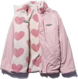 Damen Winter Kawaii Herz gedruckt Reißverschluss Jacke Y2K Mode lose Zwei Seite tragen gepolsterte Jacke Outdoor lässig Farbe Blockierung warme Jacke (Rosa,L) von Goolecrimp