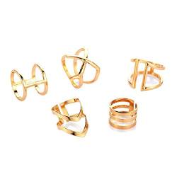 Goorvoucs 5 Teile/Satz Klassische Gold Farbe V Ringe Geometrische UnregelmäßIge Punk Joint Kreis Mid Ringe Set für Frauen Einstellbare Gold Hohl Ring von Goorvoucs