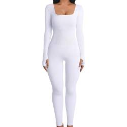 Goowafur Damen Yoga-Jumpsuits,Yoga-Jumpsuits für Damen - Langärmliger Leggings mit quadratischem Ausschnitt und ganzer Länge, figurbetonter Stretch-Overall,Ganzkörper-Bodys für Damen, Langarm-Body von Goowafur