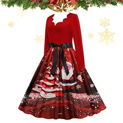 Goowafur Weihnachtliches Rüschenkleid | Bedruckte Weihnachtskleider für Damen,Modische Weihnachtskleider, schickes Partykleid, festliches Langarmkleid für, Abendessen, Zuhause von Goowafur