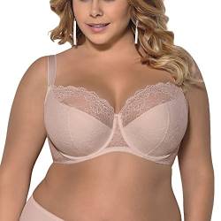 Gorsenia K357 Blanca Bügel BH Dame Dessous Spitze Geblümt Regulierbar Setteil EU, Beige,90B von Gorsenia