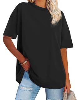 Gosunny Tshirt Damen Sommer Tops Kurzarm Oversize Bluse Rundhals Casual Oberteil（Schwarz，S von Gosunny