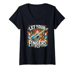 Damen Gitarre Let Your Fingers Fly Musiker-Musikgitarren T-Shirt mit V-Ausschnitt von Gotham Threads