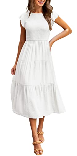 Gothden Damen Sommer Casual Midi Maxikleid Boho A-Linie Langes Kleid, weiß, L von Gothden