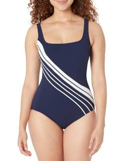 Gottex Damen Schlichte Eleganz, quadratischer Ausschnitt, Einteiler Badeanzug, Marineblau/Weiß, 36 von Gottex