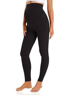 Gowjog Damen Umstandsleggings High Waist Schwangerschaftsleggings Blickdichte Umstandsleggings Stretch Lang Umstandsmode Leggings für Schwangere (Schwarz,L) von Gowjog