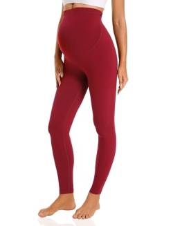 Gowjog Damen Umstandsleggings High Waist Schwangerschaftsleggings Blickdichte Umstandsleggings Stretch Lang Umstandsmode Leggings für Schwangere (Weinrot,S) von Gowjog