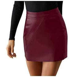 Damen Lederrock Knielang, Hohe Taille Kunstleder Minirock Enges Bleistiftrock Schwarze Pu-Leder-Nähte Split Sexy Herbst Winter Minikleider A Linie Freizeit Leder Rock Mini Röcke Party Clubwear von Graceyo