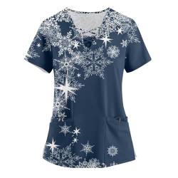 Damen Weihnachten Motiv Bunt Pflege Kasack Kurzarm V-Neck Krankenhaus Schlupfhemd Berufsbekleidung Atmungsaktiv Krankenpfleger Kasack Pflege Bluse Arzt Uniform Krankenschwester Kleidung Mit Taschen von Graceyo