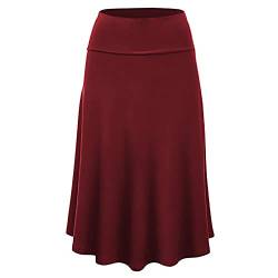 Graceyo Damen Rock Lange Elastischer Strertchy Maxi Rock Einfarbig Täglich Midirock A Linie Faltenrock Elegant Röcke Freizeitrock Damen Hohe Taille Retro Swing Rock Casual Skirt, #Wein, 3XL von Graceyo