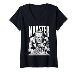 Damen Frankenstein Spielendes Schachmonster Lustiges Schachmate Halloween T-Shirt mit V-Ausschnitt von Grandio Design Chess Novelty Gifts