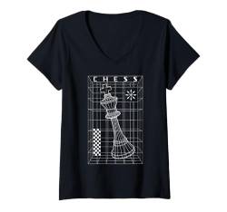 Damen Schachspieler King Piece Futuristisches Schachmatt-Drahtmodell T-Shirt mit V-Ausschnitt von Grandio Design Chess Novelty Gifts