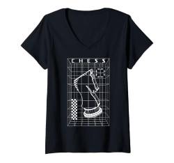 Damen Schachspieler Knight Piece Futuristic Checkmate Wireframe T-Shirt mit V-Ausschnitt von Grandio Design Chess Novelty Gifts