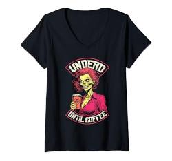 Damen Zombie Girl Undead Until Coffee Lustiges Koffein Halloween T-Shirt mit V-Ausschnitt von Grandio Design Halloween Horror